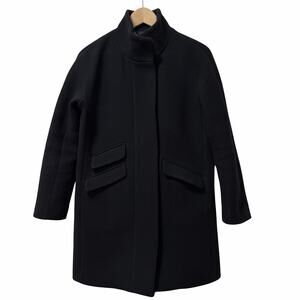 J Crew Womens Cocoon Italian Stadium Wool Blend Coat Size 2P Black Heavy Peacoat